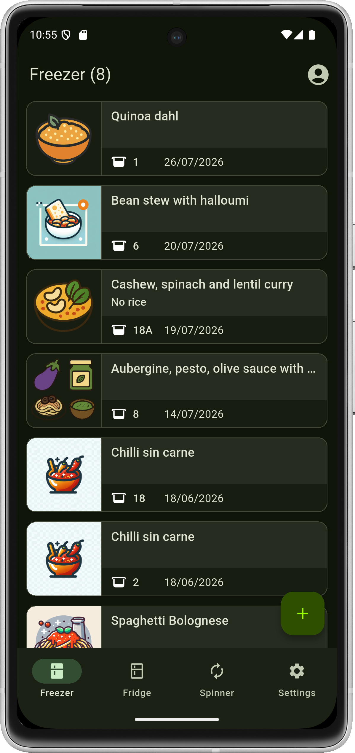 Leftovers app meal list