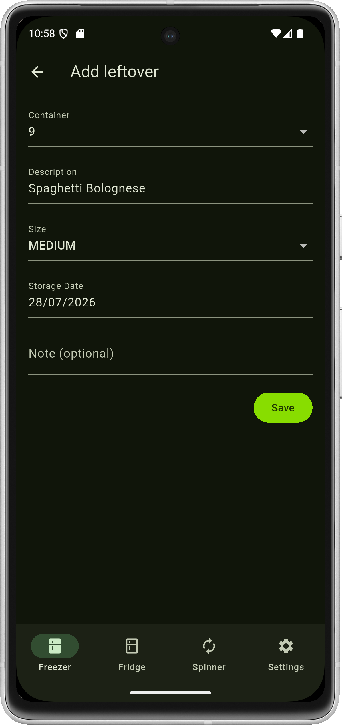 Leftovers app freezer inventory